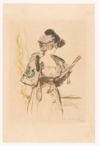 Dame met waaier door Jean François Raffaëlli (signed by artist)