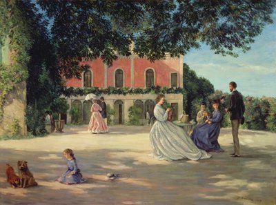 Familie Reünie op het Terras bij Meric door Jean Frederic Bazille