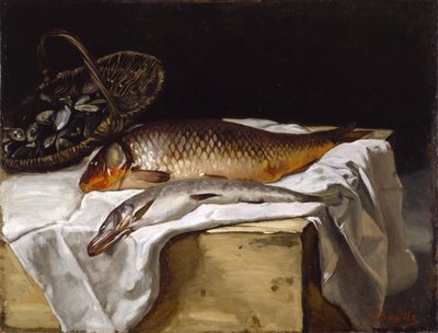 Stilleven met vis door Jean Frederic Bazille