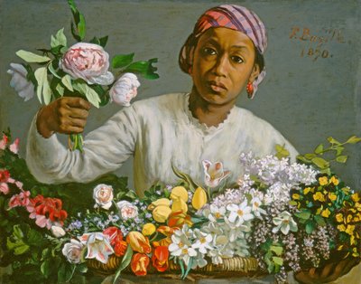 Jonge vrouw met pioenen, 1870 door Jean Frederic Bazille