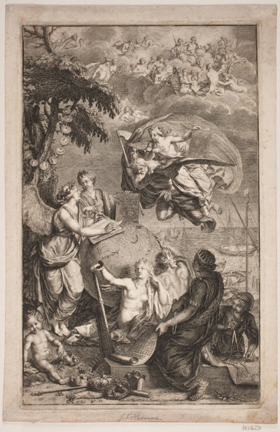 Allegorie over scheepvaart door Jean Frederic Herman