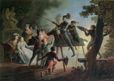 Don Quichot en Sancho Panza op een houten paard door Jean Frederic Schall