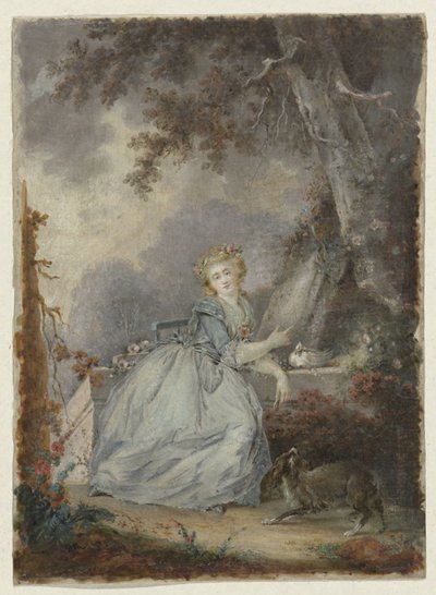 Jonge dame bij een stenen balustrade door Jean Frederic Schall