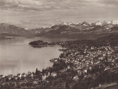 Zwitserland: Het Meer van Zürich, Horgen, de Au en de Alpen door Jean Gaberell