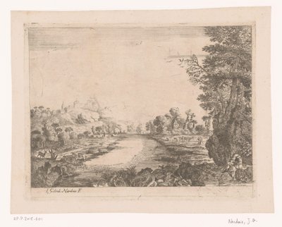 Landschap met uitzicht op een rivier door Jean Galiot Nardois