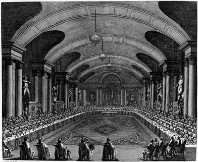 Franse Revolutie: Inaugurele zitting van het Instituut in 1795 door Jean Girardet