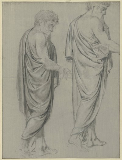 Twee draperiestudies van een lopende man, naar rechts door Jean Grandjean