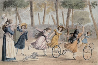 Meisjes spelen hoepel in de Luxemburgse tuinen door Jean Henri Marlet