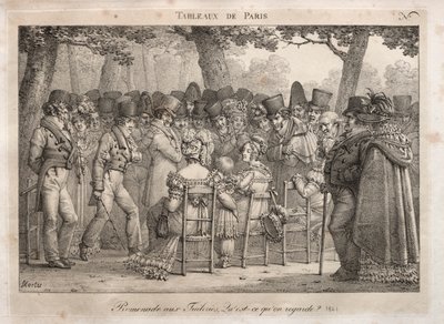 Scènes van Parijs: Promenade in de Tuilerieën. Waar kijken ze naar? door Jean Henri Marlet