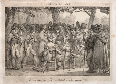 Scènes van Parijs: Promenade in de Tuilerieën. Waar kijken ze naar door Jean Henri Marlet