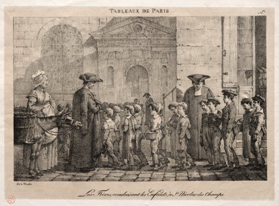 Scènes van Parijs: De Broers begeleiden de Kinderen naar St. Nicholas van de Velden door Jean Henri Marlet