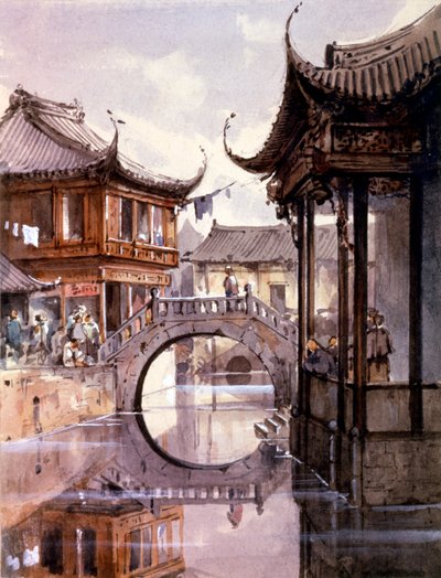 Uitzicht op Shanghai, China, ca. 1860 door Jean Henri Zuber