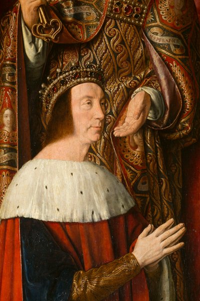 Hertog Peter II van Bourbon (detail). Drieluik van de meester van Moulins door Jean Hey