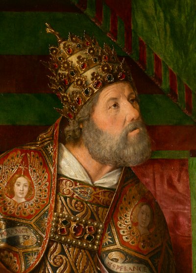 Sint Petrus, detail. Drieluik van de meester van Moulins door Jean Hey