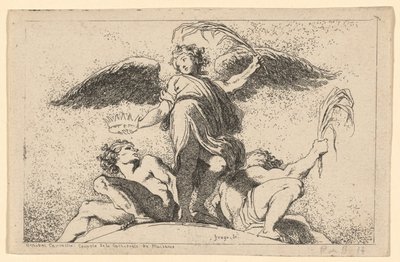 Engel met een Palm en een Kroon door Jean Honoré Fragonard after Annibale Carracci