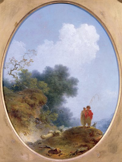 Een Herder die Fluit Speelt Terwijl een Boerenmeisje Luistert door Jean Honore Fragonard