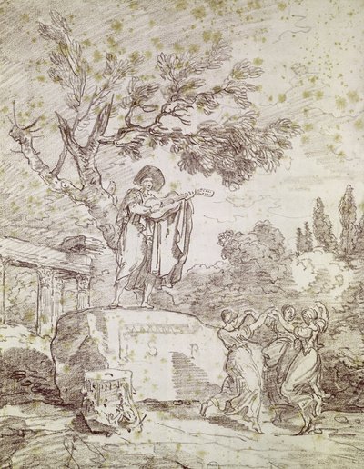 Een Italiaanse Gitarist Speelt voor Drie Dansende Meisjes door Jean Honore Fragonard