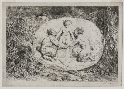 Bacchanalen: Nimf Ondersteund door Twee Satyrs door Jean Honore Fragonard