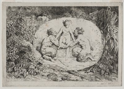 Bacchanalen: Nimf ondersteund door twee saters door Jean Honore Fragonard