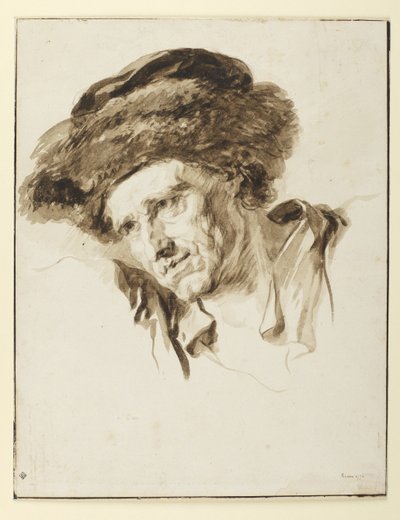 Hoofd van een man met een bontmuts, 1774 door Jean Honore Fragonard