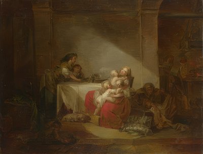 Interieur, de gelukkige moeder door Jean Honore Fragonard