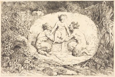 Nimf ondersteund door twee saters door Jean Honore Fragonard