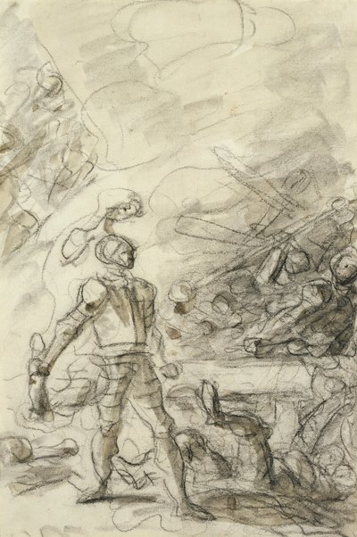 Orlando overwint een bandiet met een brandend stuk hout door Jean Honore Fragonard