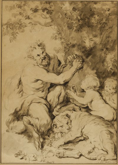 Sater die Druiven Perst naast een Tijger door Jean Honore Fragonard