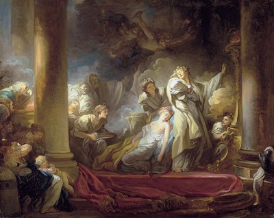 De hogepriester Coresus offert zichzelf om Callirhoe te redden door Jean Honore Fragonard