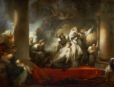 De hogepriester Coresus offert zichzelf op om Callirhoe te redden door Jean Honore Fragonard