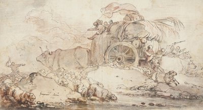 De vastgelopen kar, 1759 door Jean Honore Fragonard