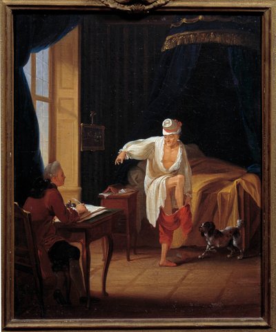De schrijver en filosoof Voltaire (1694-1778) dicteert aan zijn secretaris Collini in Ferney door Jean Huber