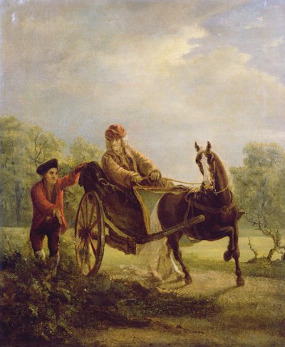 Voltaire (1694-1778) in een cabriolet in Ferney door Jean Huber
