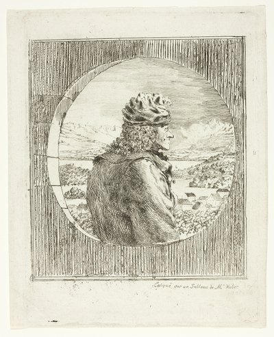 Voltaire gezien in profiel door Jean Huber