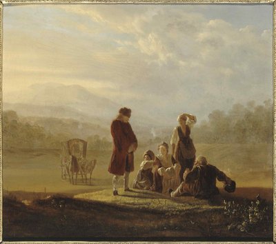 Voltaire en de boeren van Ferney, ca 1770 door Jean Huber