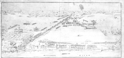 Uitzicht op de slag bij de plantage van Chalmette, 8 januari 1815 door Jean Hyacinthe Laclotte