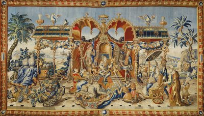 De audiëntie van de Chinese keizer. Wandtapijt van Jean II Barraband (actief in de 18e eeuw), wol, zijde en goud- en zilverdraad, circa 1715. door Jean II Barraband