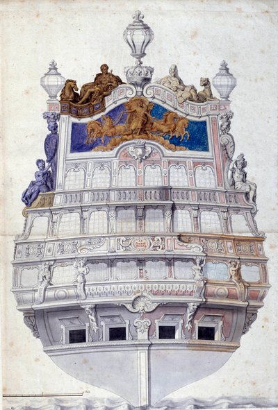 Decoratie van de achtersteven van het schip Le Soleil Royal door Jean I  Berain