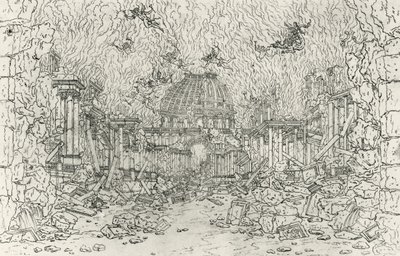 Vernietiging van het gebouw, schets door Jean Berain, voor Armide, door Jean-Baptiste Lully, Frankrijk door Jean I  Berain