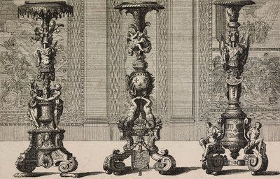 Grote bronzen kandelaars, gravure door Jean Berain (1640-1711) uit L