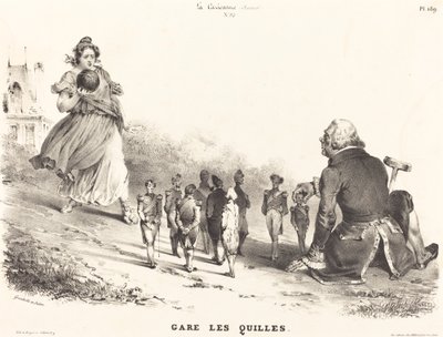 Gare les Quilles door Jean Ignace Isidore Grandville