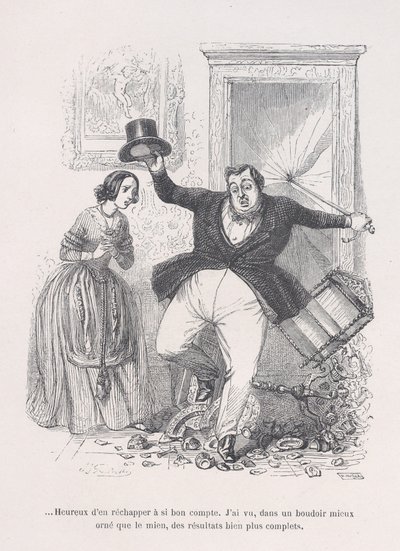...Blij om er zo goedkoop mee weg te komen. uit de Kleine Miseries van het Menselijk Leven, 1843 door Jean Ignace Isidore Gérard