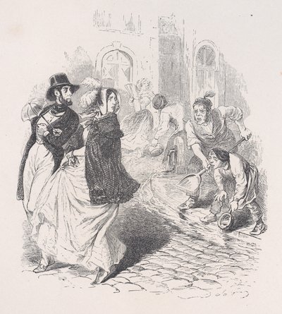 Overal zijn waterkranen, gieters van elke vorm, schoppen en potten van elke grootte, 1843 door Jean Ignace Isidore Gérard