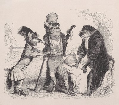 De wolf pleit tegen de vos, voor de aap door Jean Ignace Isidore Gérard