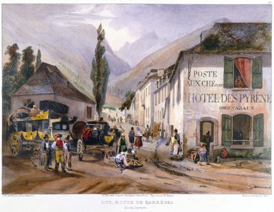 Aankomst en Reparatie van een Postkoets in Luz op de Weg naar Barreges, c.1840 door Jean Jacottet