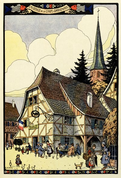 Het driekleurige paradijs; Auberge de la carp in Dannemarie 1917 door Jean Jacques (1873 1951) Waltz