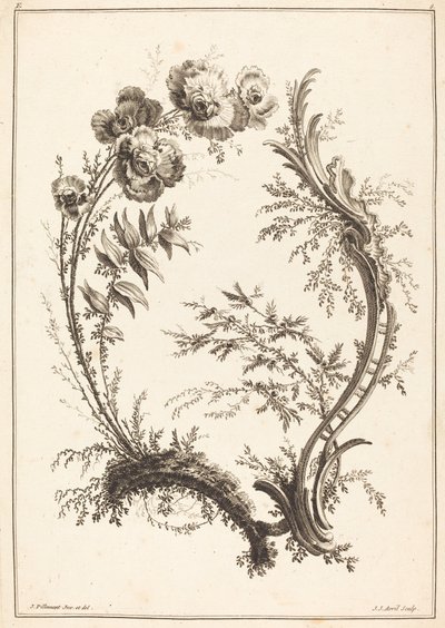 Ornament met bloemen door Jean Jacques Avril I after Jean Baptiste Pillement