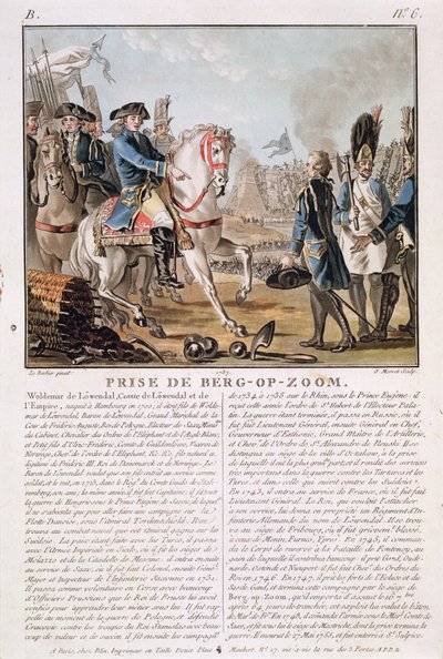 De Inname van Berg-op-Zoom, Nederland, 1747, gegraveerd door Jean Baptiste Morret, 1787 door Jean Jacques Francois Le Barbier