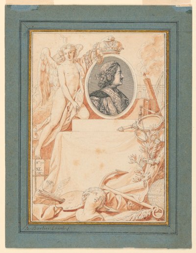 Tekening, Frontispice voor een Geschiedenis van Peter de Grote, ca. 1780 door Jean Jacques Francois Le Barbier
