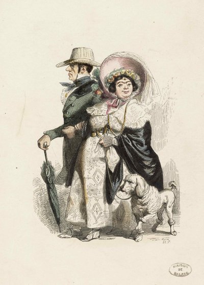 Een rentenier en zijn vrouw, 1840 door Jean Jacques Grandville